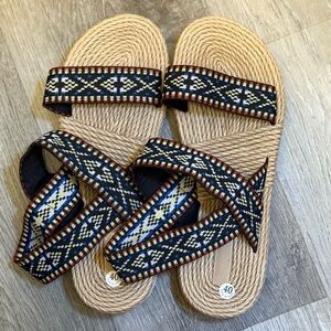 Woven Sandals with Patterned Straps